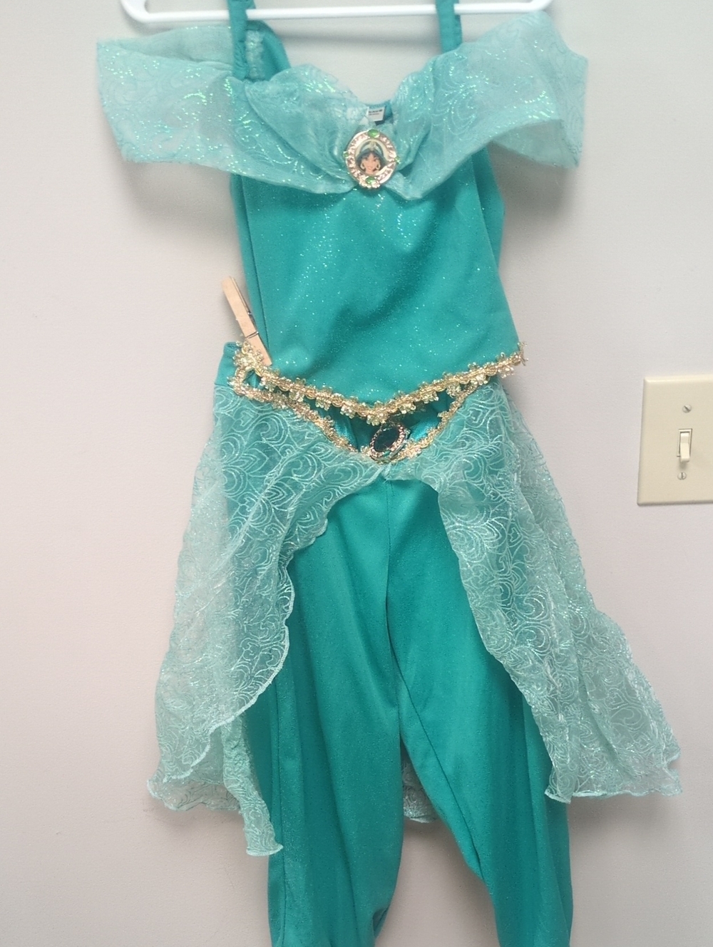 Girls Teal Sparkle Princess Costume with Gold Trim